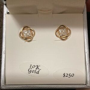 Bridge Diamond Earrings Yellow Dia Accent  10KYG KNOT PW